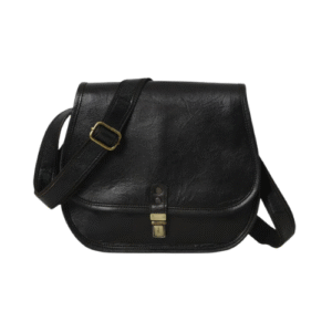 Classic Black Leather Sling Bag with Front Buckle